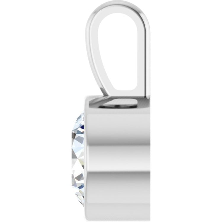 Sterling Silver 9/10 CT Natural Diamond Bezel-Set Solitaire Pendant
