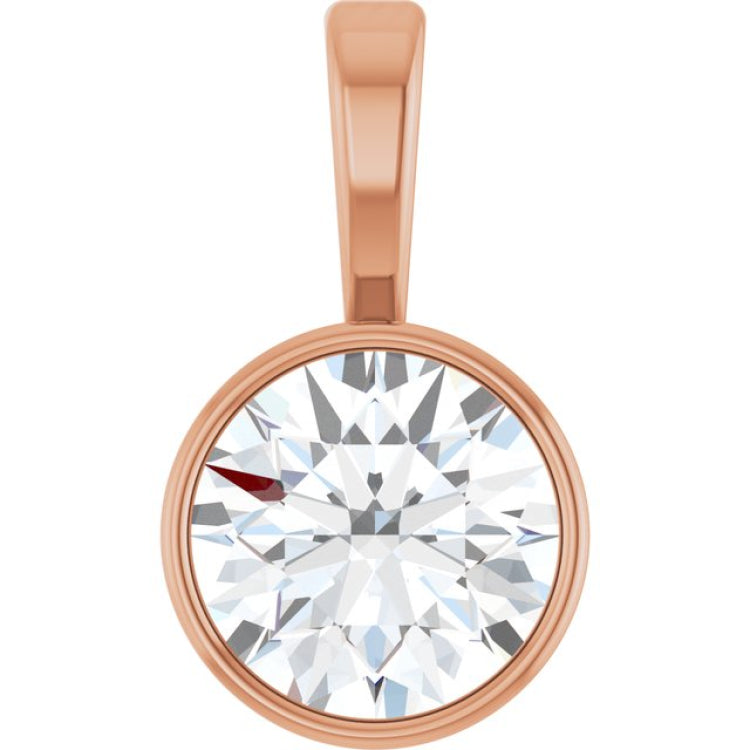 14K Rose Gold 5/8 CT Lab-Grown Diamond Bezel-Set Solitaire Pendant