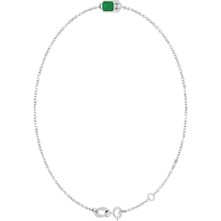 14K White Gold Natural Emerald 6 1/2-7 1/2" Bracelet