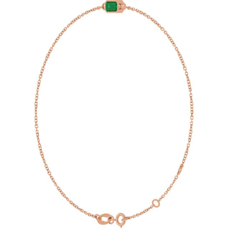 14K Rose Gold Lab-Grown Emerald 6 1/2-7 1/2" Bracelet