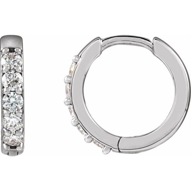 Platinum 1/4 CTW Lab-Grown Diamond Hinged 12.5 mm Hoop Earrings