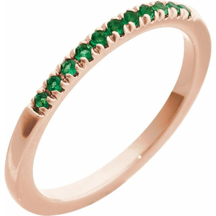 10K Rose Gold Lab-Grown Emerald Stackable Ring