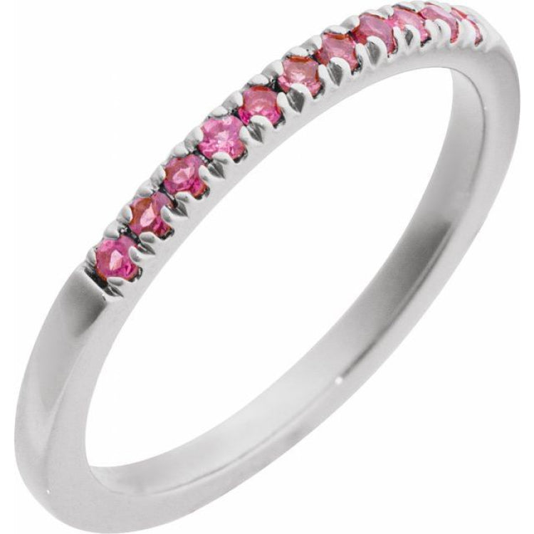 10K White Gold Natural Pink Tourmaline Stackable Ring