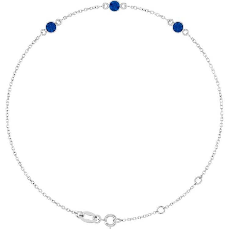Sterling Silver Natural Blue Sapphire Bezel-Set 3-Stone 6 1/2-7 1/2" Bracelet