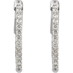 14K White Gold 1/2 CTW Natural Diamond Inside-Outside 19 mm Hinged Hoop Earrings
