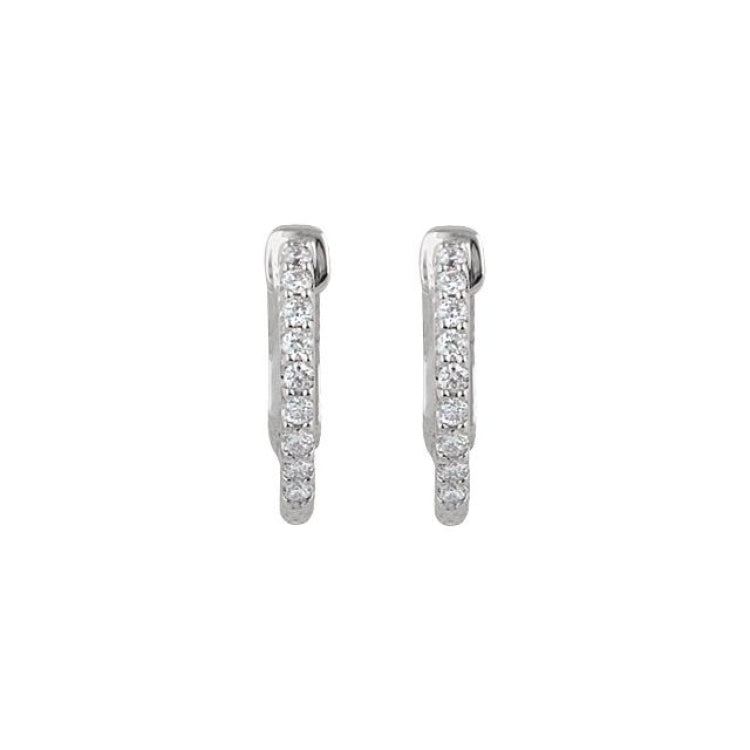 Sterling Silver Imitation White Cubic Zirconia Inside-Outside 14.5 mm Hinged Hoop Earrings