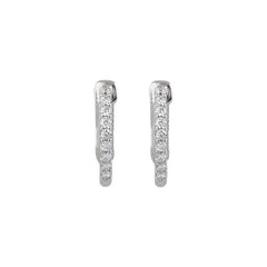 Sterling Silver Imitation White Cubic Zirconia Inside-Outside 14.5 mm Hinged Hoop Earrings