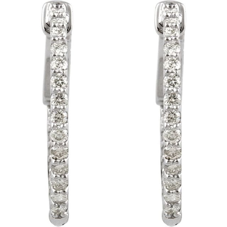 Sterling Silver Imitation White Cubic Zirconia Inside-Outside 19 mm Hinged Hoop Earrings