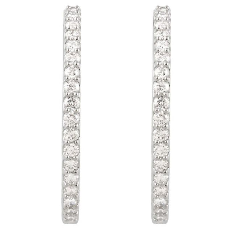 Sterling Silver Imitation White Cubic Zirconia Inside-Outside 34.5 mm Hinged Hoop Earrings