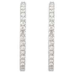 Sterling Silver Imitation White Cubic Zirconia Inside-Outside 34.5 mm Hinged Hoop Earrings