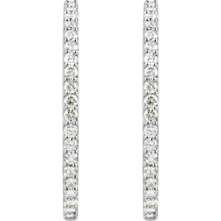 Sterling Silver Imitation White Cubic Zirconia Inside-Outside 41.5 mm Hinged Hoop Earrings