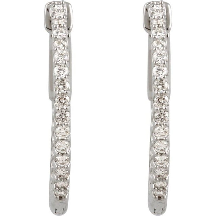 Platinum 3/4 CTW Natural Diamond Inside-Outside 23 mm Hinged Hoop Earrings