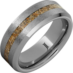 Rugged Tungsten™ Ring with Brown Dinosaur Fossil Bone