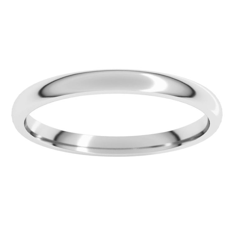 14K White Gold 2 mm Lightweight Comfort-Fit Half Round Band Size 2.5
