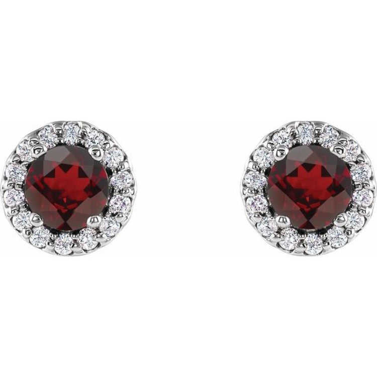 14K White Gold 4 mm Natural Mozambique Garnet & 1/10 CTW Natural Diamond Earrings