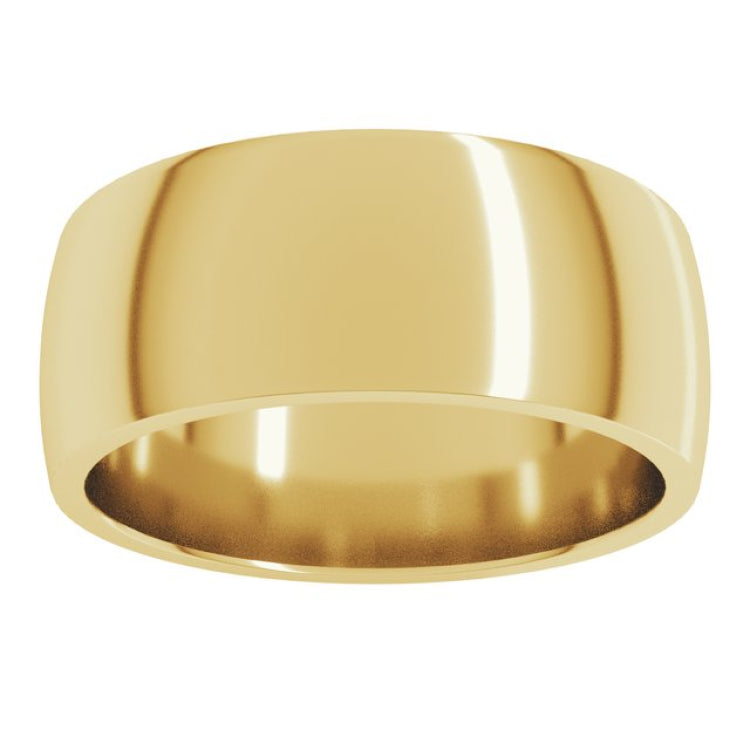 14K Yellow Gold 8 mm Lightweight Comfort-Fit Half Round Band Size 9