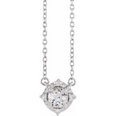 Sterling Silver Lab-Grown White Sapphire & .04 CTW Natural Diamond Halo-Style 18" Necklace
