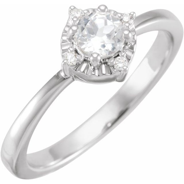 Sterling Silver Lab-Grown White Sapphire & .04 CTW Natural Diamond Halo-Style Ring