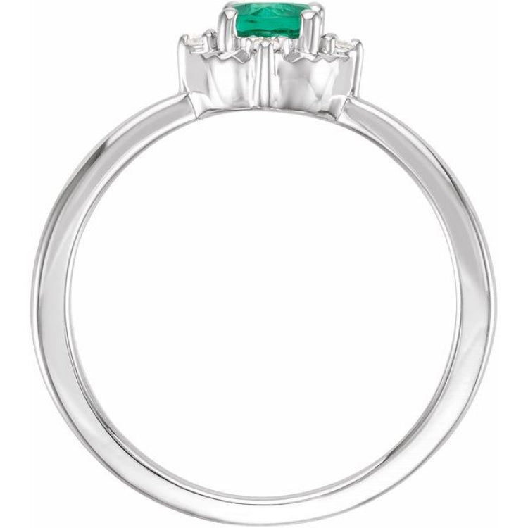 Sterling Silver Lab-Grown Emerald & .04 CTW Natural Diamond Halo-Style Ring
