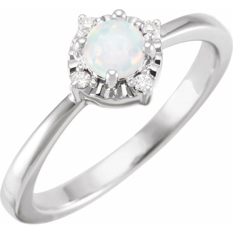 Sterling Silver Lab-Grown White Opal & .04 CTW Natural Diamond Halo-Style Ring