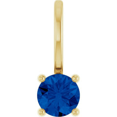 14K Yellow Gold Imitation Blue Sapphire Solitaire Charm/Pendant
