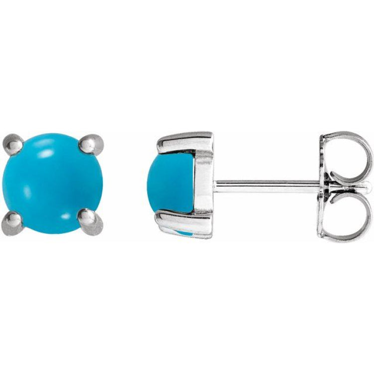 14K White Gold 6 mm Natural Turquoise Cabochon Earrings