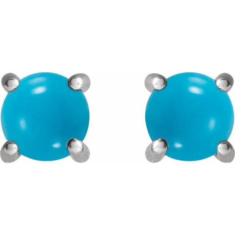 14K White Gold 6 mm Natural Turquoise Cabochon Earrings