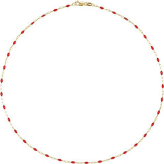 14K Yellow Gold-Filled 1.6 mm Red Enamel Bead Paperclip-Style 16" Chain