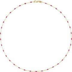 14K Yellow Gold-Filled 1.6 mm Pink Enamel Bead Paperclip-Style 16" Chain