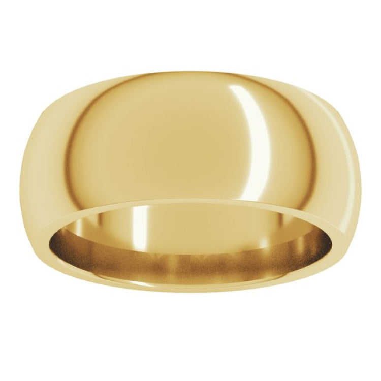 14K Yellow Gold 8 mm Comfort-Fit Half Round Band Size 7.5
