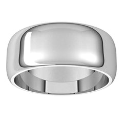 14K White Gold 8 mm Half Round Band Size 12.5