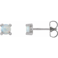 14K White Gold 4 mm Natural White Opal Cabochon Earrings