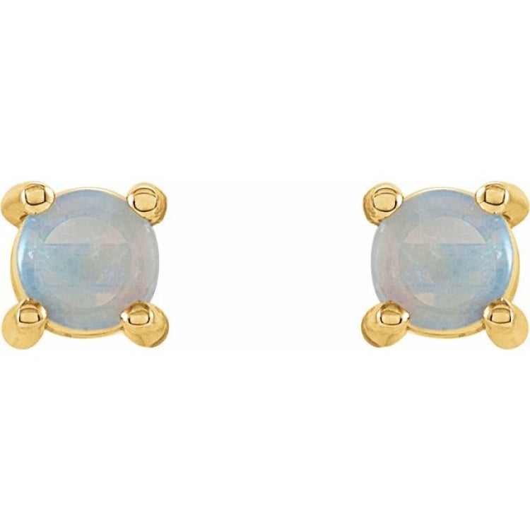 14K Yellow Gold 4 mm Natural White Opal Cabochon Earrings