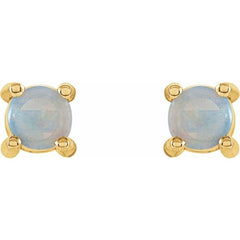 14K Yellow Gold 4 mm Natural White Opal Cabochon Earrings