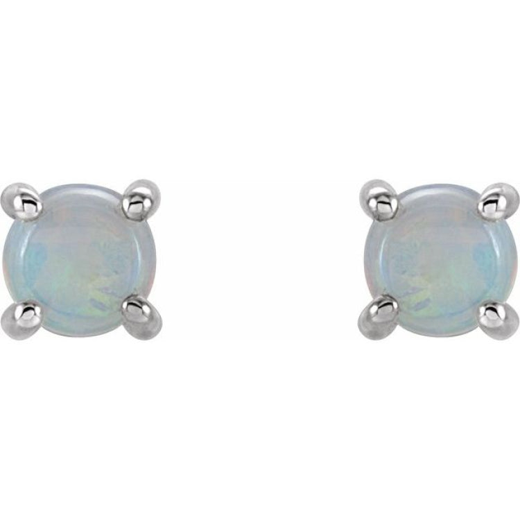 14K White Gold 5 mm Natural White Opal Cabochon Earrings