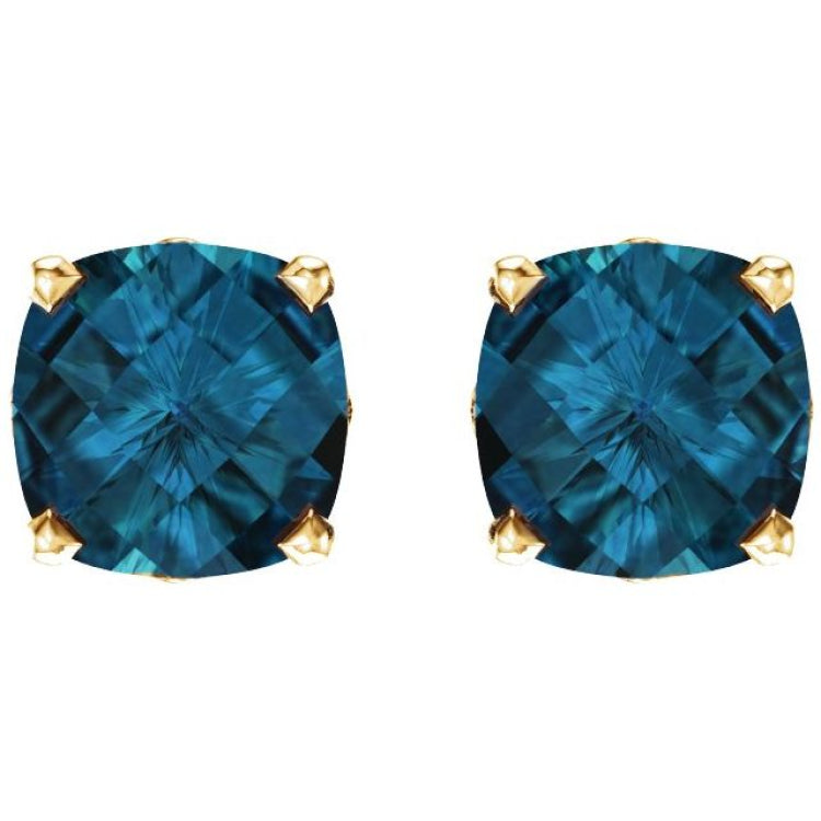 14K Yellow Gold Natural London Blue Topaz Scroll Setting® Earrings