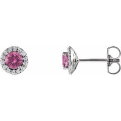 14K White Gold 4 mm Natural Pink Sapphire & 1/10 CTW Natural Diamond Earrings