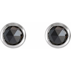 14K White Gold 1/2 CTW Rose-Cut Natural Black Diamond Bezel-Set Earrings