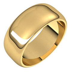 14K Yellow Gold 8 mm Half Round Band Size 14.5