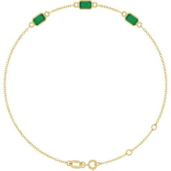 14K Yellow Gold Lab-Grown Emerald Bezel-Set 3-Stone 7 1/2" Bracelet