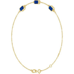 14K Yellow Gold Lab-Grown Blue Sapphire Bezel-Set 3-Stone 7 1/2" Bracelet
