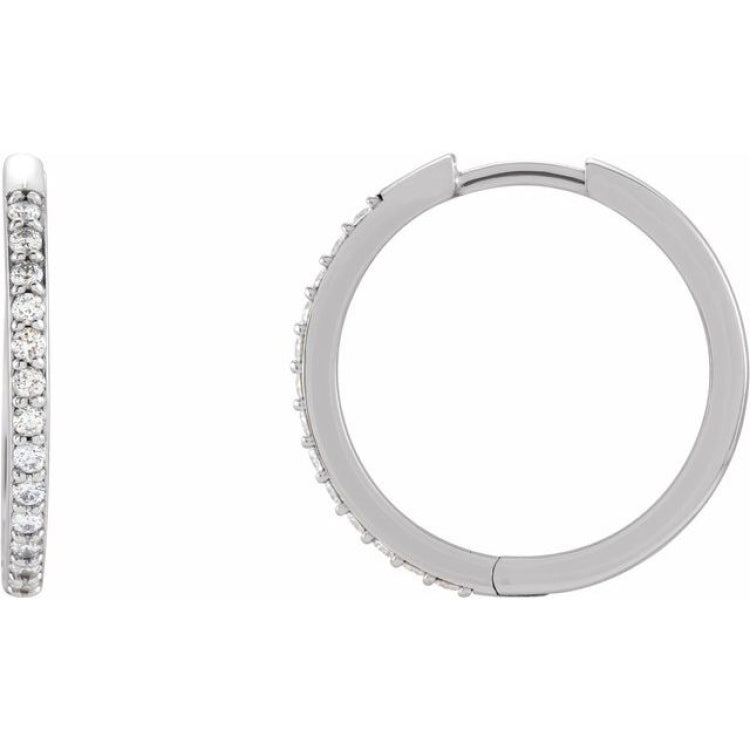14K White Gold 1/8 CTW Lab-Grown Diamond Hinged 18 mm Hoop Earrings