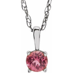 Sterling Silver 3 mm Imitation Pink Tourmaline Youth Solitaire 14" Necklace