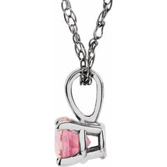 Sterling Silver 3 mm Imitation Pink Tourmaline Youth Solitaire 14" Necklace