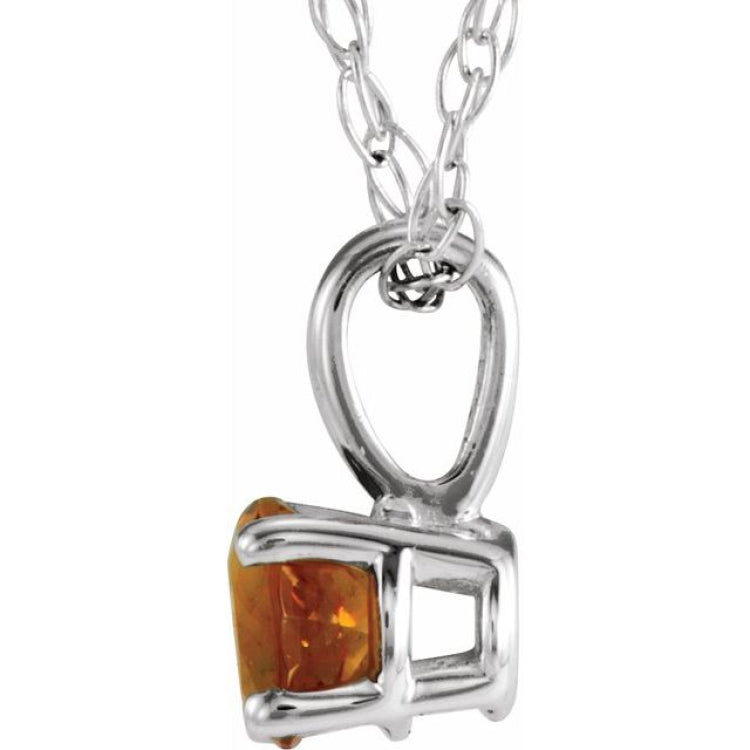 Sterling Silver 3 mm Imitation Citrine Youth Solitaire 14" Necklace