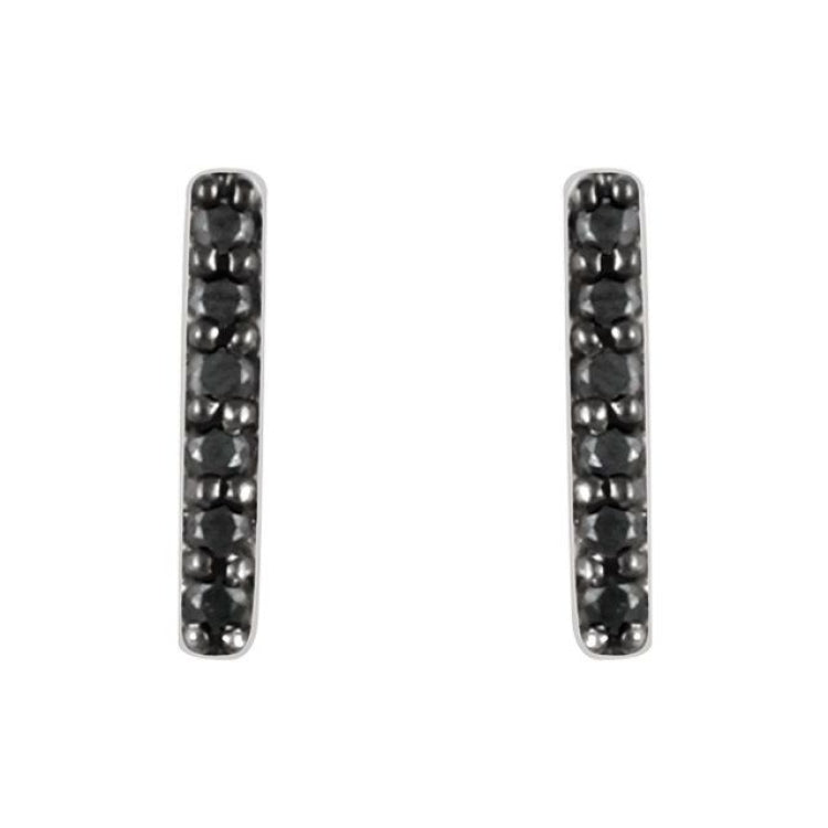 14K White 1/10 CTW Natural Black Diamond Bar Earrings