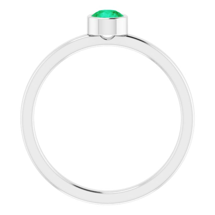 Rhodium-Plated Sterling Silver 4 mm Imitation Emerald Ring