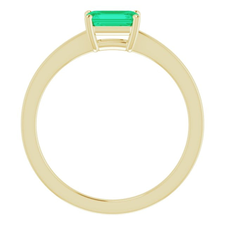 14K Yellow Lab-Grown Emerald Ring