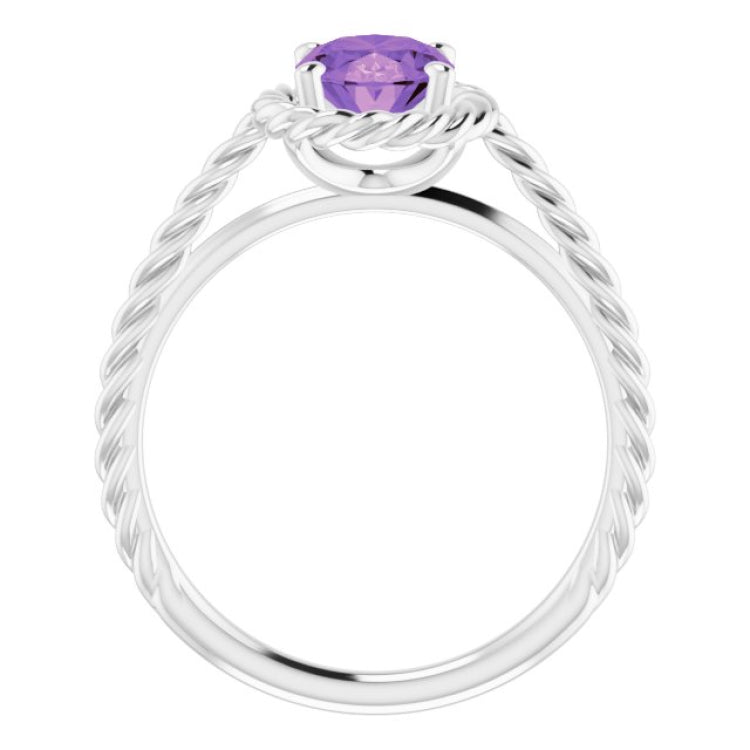 14K White Natural Amethyst Rope Ring