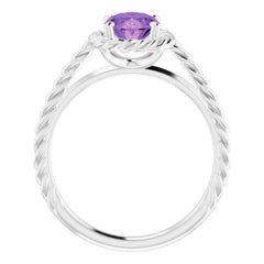 14K White Natural Amethyst Rope Ring